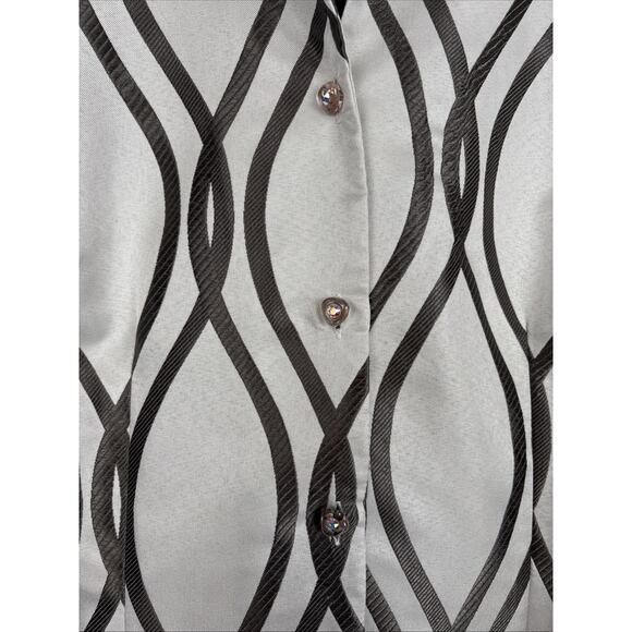 Connie Roberson Silk Geometric Print Blazer Jacket Medium White Jewel Buttons - Picture 6 of 13